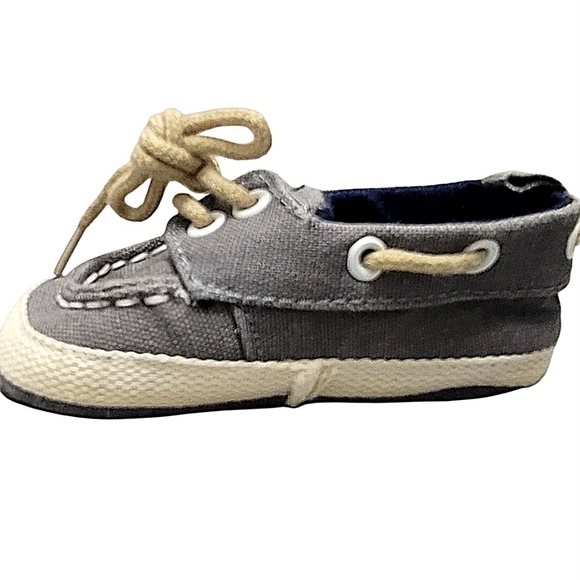 Baby Boy Cotton Lace Up Gray Slip On Boat Crib Shoes sz 2 (3-6 months) - Picture 5 of 12